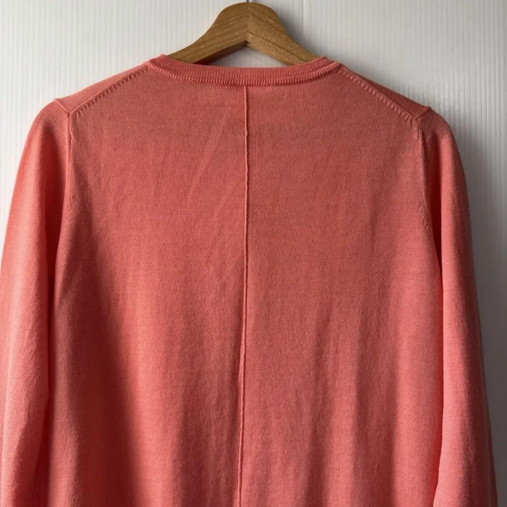 Gap Crew Neck Cardigan Sweater 100% Merino Wool Coral Sz M Old Money